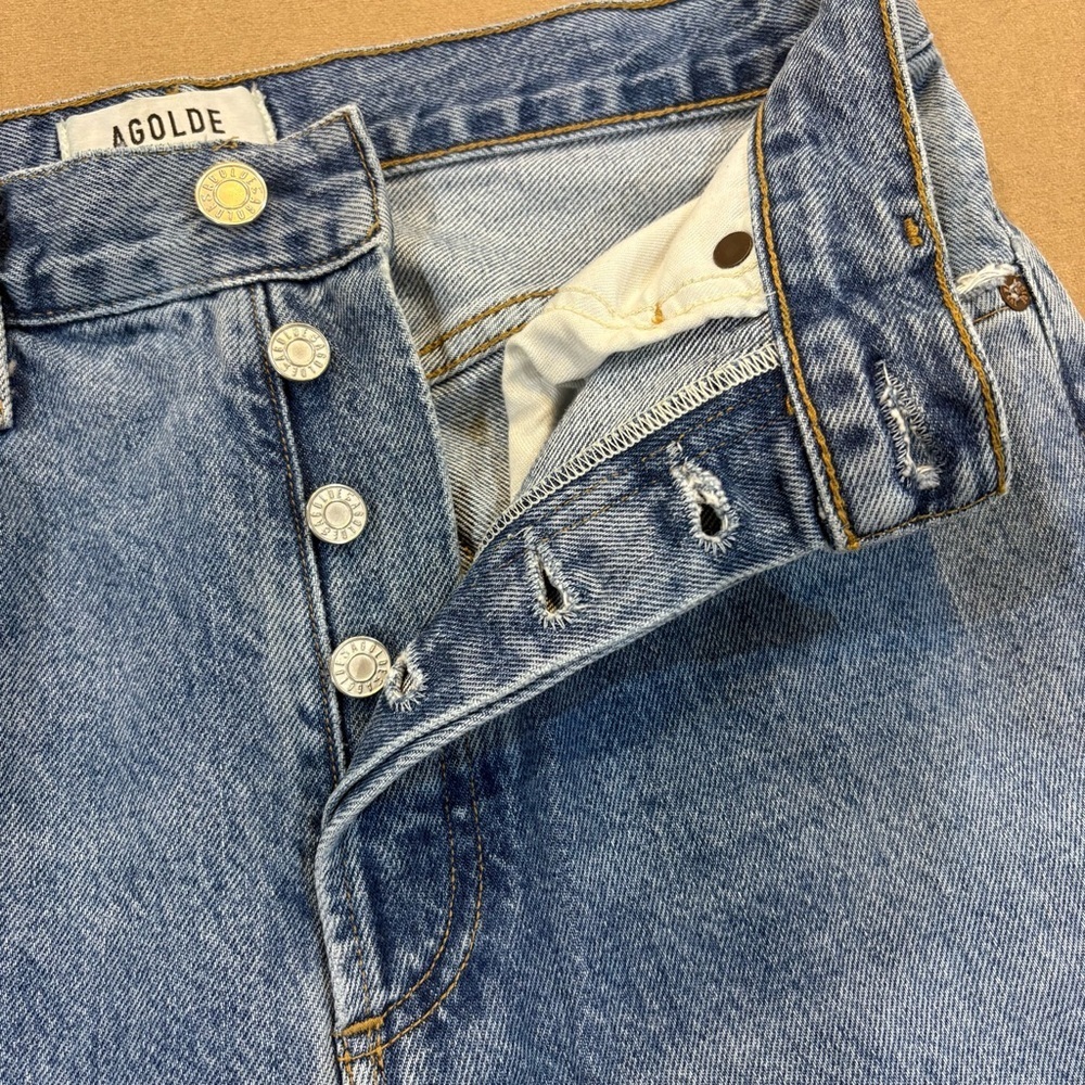 AGOLDE 90s Mid Rise Straight Leg Distressed Jeans Light Wash Size 27 - Picture 7 of 14